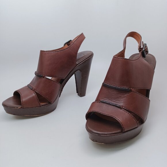 Lucky Brand Heels Brown Leather Peggy Sling Back Open Toe Sandals Womens 7M 37 - Picture 7 of 16